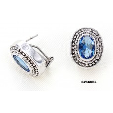 12-pair Casting Silver Earrings w/ CZ - Blue - ER-SV160BL