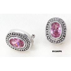 12-pair Casting Silver Earrings w/ CZ - Pink  -  ER-SV160PK