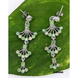 12-pair Crystal Earrings  - Green - ER-13355GN