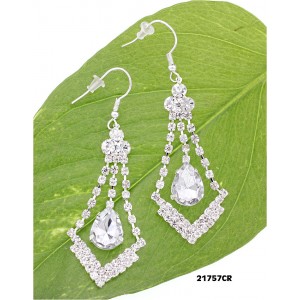 12-pair Rhinestone V w/ Dangling Tear Drop Earrings - Clear -  ER-21757CR