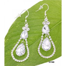 12-pair Rhinestone Linear Pear Shape w/ Dangling Tear Drop Earrings - Clear - ER-21760