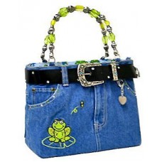 Denim Jean Purse W/ Belt & Key Chain/Frog - BG-BJ114M