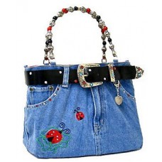 Denim Jean Purse w/ Belt & Key Chain/Lady Bug -BG-ABJ15M