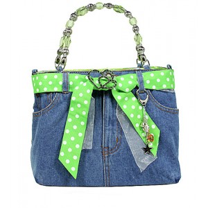 Denim Jean Purse w/ Polka Dots Ribbon - BG-BJ117MLM