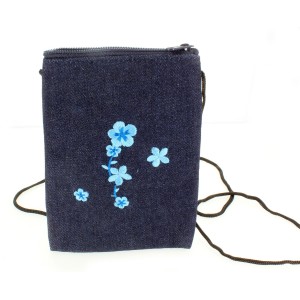 Denim Passport size bag with shoulder strap - Blue - BG-PS-BL