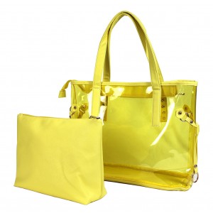 Clear PVC 2-in-1 Totes w/ Leather-like PU Trim - Yellow - BG-100843YL