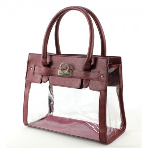 Clear PVC Tote -  PU Leather Trim Accent w/ Fold Down Lock - Burgundy - BG-C010BG