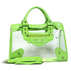 Clear PVC Tote Bag w/ Croc Embossed Patent Leather-like Trim - Green - BG-CLR001GN