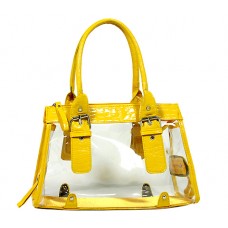 Clear PVC Tote Bag w/ Croc Embossed Patent Leather-like Trim - Mustard  - BG-CLR002MUS