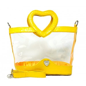 Clear PVC Satchel - Croc Embossed Patent Leather-like Trim w/ Open Heart Shape Handles - BG-CLR004MUS