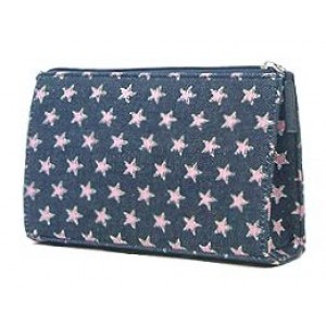 Denim Pink Star Cosmetic Bag - 12 PCS - BG-PI023CPK