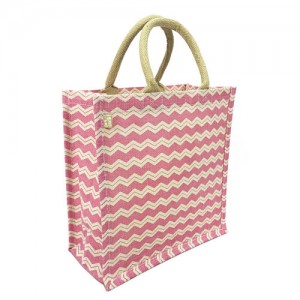 Jute Tote – 12 PCS – 12" Chevron Print w/ Cotton Webbed Tube Handles - BG-JTG101