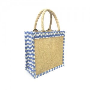 Jute Tote – 12 PCS – 10" Chevron Print w/ Cotton Webbed Tube Handles - BG-JTG202