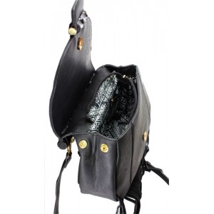 Messenger Bag w/ Genuine Leather Fringes - Black - BG-A43810BK