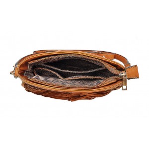 Messenger Bag w/ Genuine Leather Fringes - Tan - BG-A43819TN