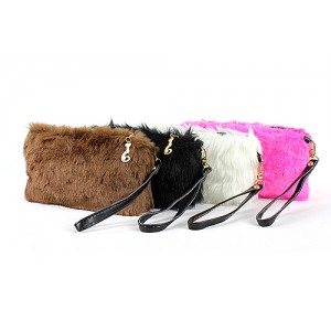 Faux Fur Small Pouch With Wristlet - BG-FUR001