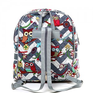 Quilted Cotton Backpack - 12 PCS Owl & Chevron Printed - Pink - BG-OW401PK