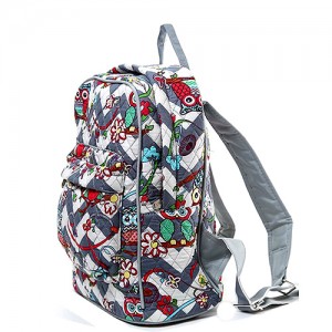 Quilted Cotton Backpack - 12 PCS Owl & Chevron Printed - Grey - BG-OW402GY