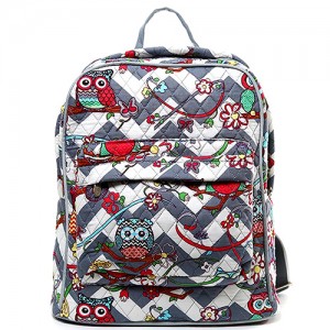 Quilted Cotton Backpack - 12 PCS Owl & Chevron Printed - Grey - BG-OW402GY