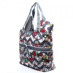 Quilted Cotton Diaper Bag - 12 PCS Owl & Chevron Printed - Grey - BG-OW604GY