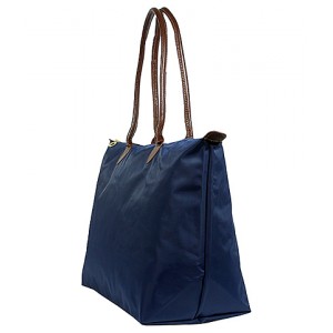 Nylon Large Shopping Tote w/ Leather Like Handles - Navy Blue - BG-HD1293NV
