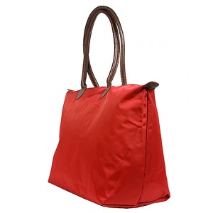 Nylon Large Shopping Tote w/ Leather Like Handles - Red - BG-HD1293RD