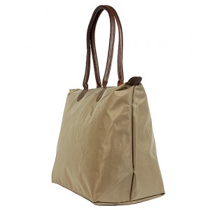 Nylon Large Shopping Tote w/ Leather Like Handles - Taupe -BG-HD1293TP