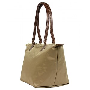 Nylon Small Shopping Tote w/ Leather Like Handles - Taupe - BG-HD1361TP