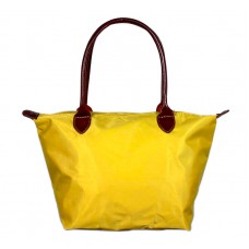 Nylon Small Shopping Tote w/ Leather Like Handles - Yellow - BG-HD1361YL