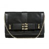 Pebble Leather-like Shoulder Bag w/ Spiky Studded Bow Flap - Black -BG-HD1437BK