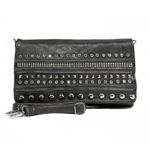 Evening Bag - 12 PC Chain and Rhinestones Studded Shoulder Bag - Silver Gray -BG-CL931GY