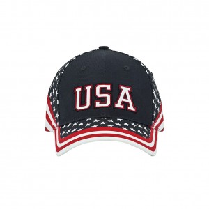 Baseball Caps - 12 PCS 6 Panel Cotton Twill Washed USA Flag Cap - HT-7650B