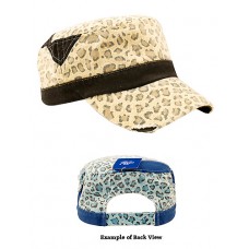 Military Cap – 12 PCS Ladies Washed Canvas Leopard Print - HT-9050KHA