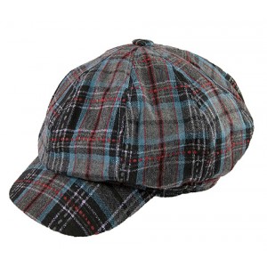 Cap – 12 PCS Wool Blend Plaid Newsboy Cap - Black - HT-9829BK