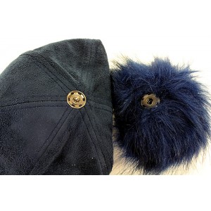 Baseball Cap – 12 PCS Faux Suede w/ Detachable Faux Fox Fur Pom Pom - Black - HT-BA-12BK