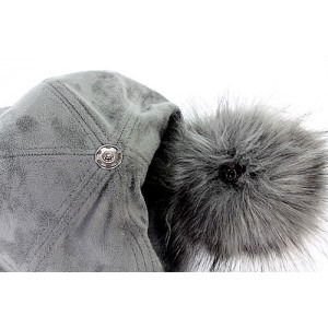 Baseball Cap – 12 PCS Faux Suede w/ Detachable Faux Fox Fur Pom Pom - Grey - HT-BA-12GY