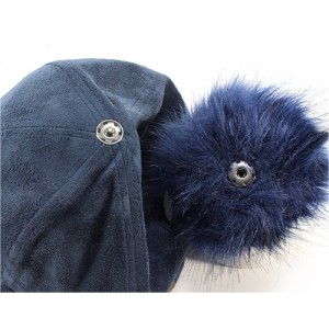 Baseball Cap – 12 PCS Faux Suede w/ Detachable Faux Fox Fur Pom Pom - Navy - HT-BA-12NV