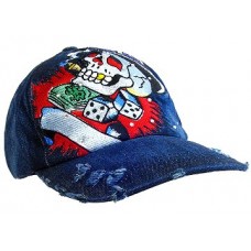 Embroidery Tattoo Cap – 12 PCS Gambling (Washed Cotton) - Denim -HT-BSGA100DN