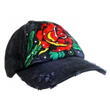 Embroidery Tattoo Cap – 12 PCS Rose (Washed Cotton) - Black - HT-BSR100BK