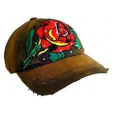 Embroidery Tattoo Cap – 12 PCS Rose (Washed Cotton) - Brown - HT-BSR100BN