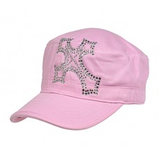 Military Cap – 12 PCS w/ Jeweled Rhinestones Cross Sign - Pink - HT-C7008PK