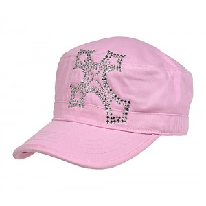 Military Cap – 12 PCS w/ Jeweled Rhinestones Cross Sign - Pink - HT-C7008PK