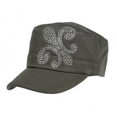 Military Cap – 12 PCS w/ Jeweled Rhinestones Fleur de Lis Sign - Gray - HT-C7018A-GY