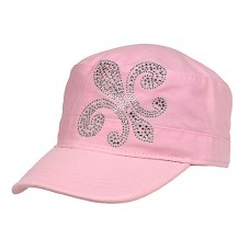 Military Cap – 12 PCS w/ Jeweled Rhinestones Fleur de Lis Sign - Pink - HT-C7018A-PK