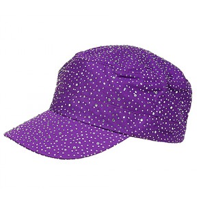 Military Cap – 12 PCS w/ Clear Stones - Purple - HT-CAP00056PU