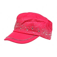 Military Cap – 12 PCS Studded Military Caps - Fuchsia - HT-CAP00066FU