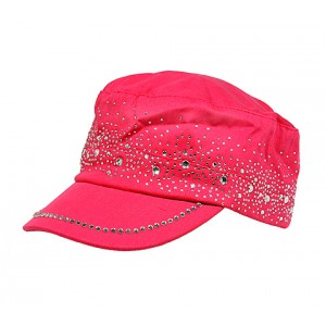 Military Cap – 12 PCS Studded Military Caps - Fuchsia - HT-CAP00066FU