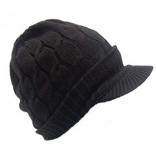 Cap– 12 PCS  Cable Knit Visor Beanie Hats - Black Color - HT-9874BK