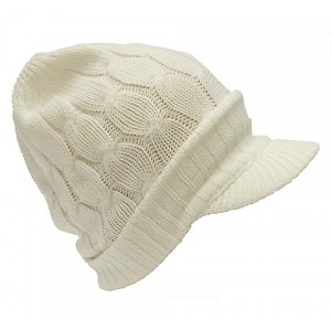 Cap – 12 PCS  Cable Knit Visor Beanie Hats - White Color -HT-9874WT