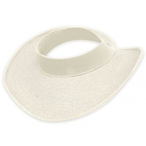 The Lady's Packable Straw Sun Visor Hats – 12 PCS Adjustable - 3.5 Inches - White - HT-ST159WT